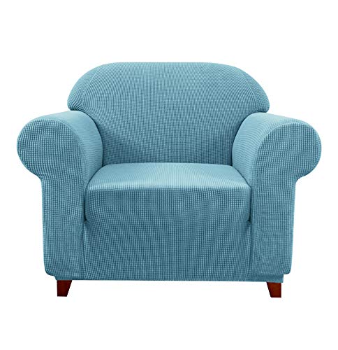 subrtex kariert Sofabezug Sofahusse Sesselbezug Stretchhusse Sofaüberwurf Couchhusse Spannbezug(1 Sitzer,Hellblau) von subrtex