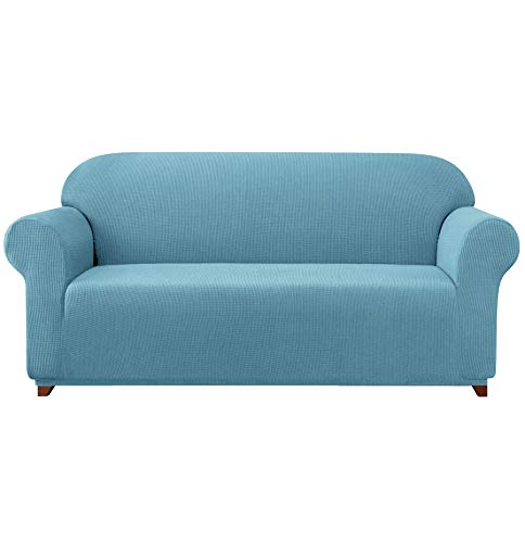 subrtex kariert Sofabezug Sofahusse Sesselbezug Stretchhusse Sofaüberwurf Couchhusse Spannbezug(2 Sitzer,Hellblau) von subrtex