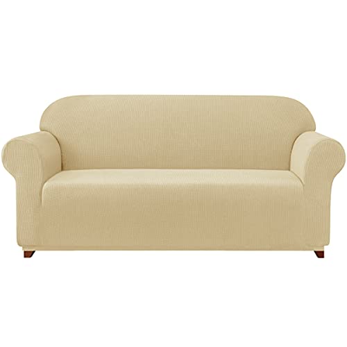 subrtex kariert Sofabezug Sofahusse Sesselbezug Stretchhusse Sofaüberwurf Couchhusse Spannbezug(2 Sitzer,Khaki) von subrtex