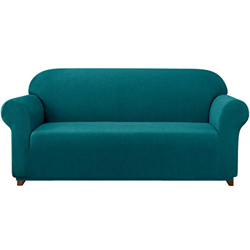 subrtex kariert Sofabezug Sofahusse Sesselbezug Stretchhusse Sofaüberwurf Couchhusse Spannbezug(2 Sitzer,Petrol Blau) von subrtex