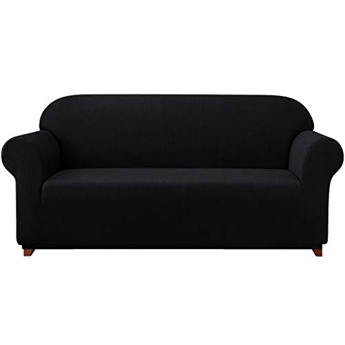 subrtex kariert Sofabezug Sofahusse Sesselbezug Stretchhusse Sofaüberwurf Couchhusse Spannbezug(2 Sitzer,Schwarz) von subrtex