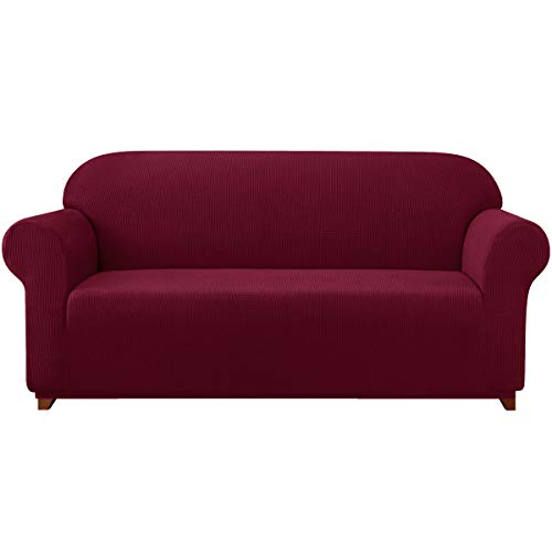 subrtex kariert Sofabezug Sofahusse Sesselbezug Stretchhusse Sofaüberwurf Couchhusse Spannbezug(2 Sitzer,Weinrot) von subrtex