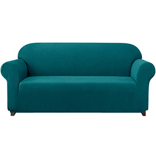 subrtex kariert Sofabezug Sofahusse Sesselbezug Stretchhusse Sofaüberwurf Couchhusse Spannbezug(3 Sitzer,Petrol Blau) von subrtex