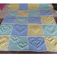 Atemberaubende Handgemachte Retro Vintage Stil Decke Wolle Zitronengrün Blau Herz Gelb Mint 159cm X 120cm 51" 63" von sue4sue4