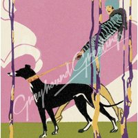 Keri Windhund Dog Tile Art Piece "Promenade" - Stand Or Hang 4-1/4" Quadrat von suebero