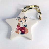 Windhund Hund in Rentier Schal Porzellan Ornament Whippet Ig von suebero