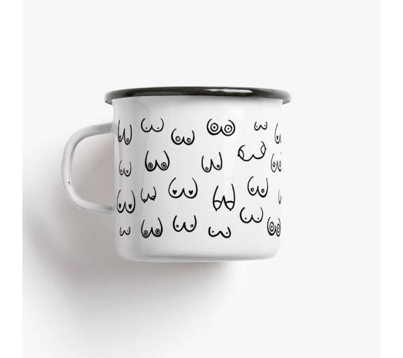 suebidou Tasse Emaille Trinkgefäß mit Henkel weiß mit witzigem Statement Print, nachhaltig, kreativ suebidou Tasse Emaille Trinkgefäß mit Henkel weiß mit witzigem Statement Print, nachhaltig, kreativ von suebidou