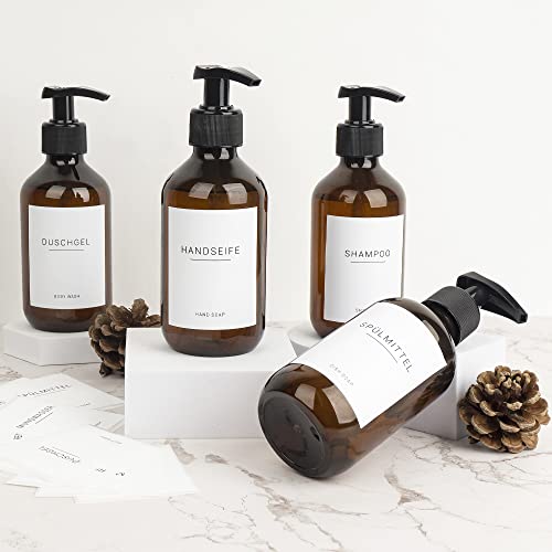 Ezebesta 4 Stück 300ml Seifenspender mit Etiketten Lotionspender aus PET Plastik Leer Flasche mit Schwarz Lotion Pumpe Spender von sufe