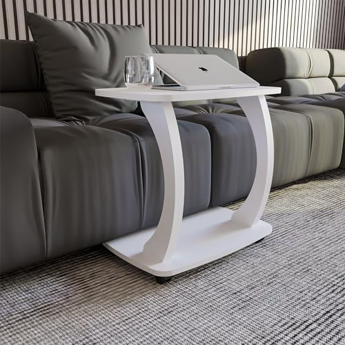 Beistelltisch Couch, mit Rollen, Laptoptisch für Couch, kleiner Wohnzimmertisch, Sofatisch in stylischem Weiß, kleiner Couchtisch fürs Wohnzimmer, ideale Ablagefläche für Laptops, Side table, Arasta von sugodesign