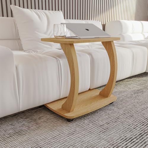 sugodesign Beistelltisch Couch, mit Rollen, Laptoptisch für Couch, Kleiner Wohnzimmertisch, Sofatisch in stylischer Natur Eiche-Optik, Kleiner Couchtisch fürs Wohnzimmer, Arasta von sugodesign
