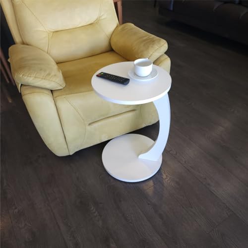sugodesign Couchtisch mit Rollen, Kleiner Beistelltisch C Form, stylischer Sofatisch in Weiß, runder Tisch als Ablagefläche für Couch und Sofa von sugodesign