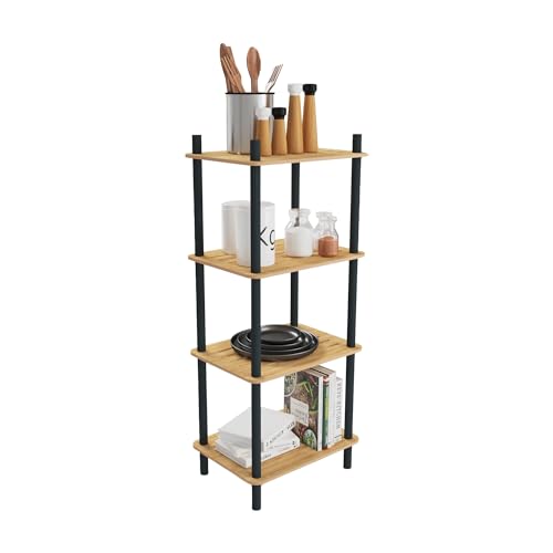 sugodesign Standregal mit 4 Ablagen aus robustem MDF und Holzbeinen, Küchenregal, Badezimmerregal, Kinderzimmerregal, Wohnzimmerregal, Büroregal, Bücherregal, Lagerregal, 92,5 x 39,5 x 29,5 cm von sugodesign