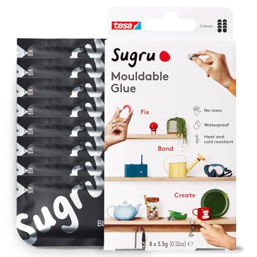 Sugru by tesa - Formbarer Allzweckkleber, 8er-Pack, 8 x 3,5 g, Schwarz - vielseitige Klebeknete - zum Reparieren, Kleben und zum Befestigen ohne Bohren von sugru