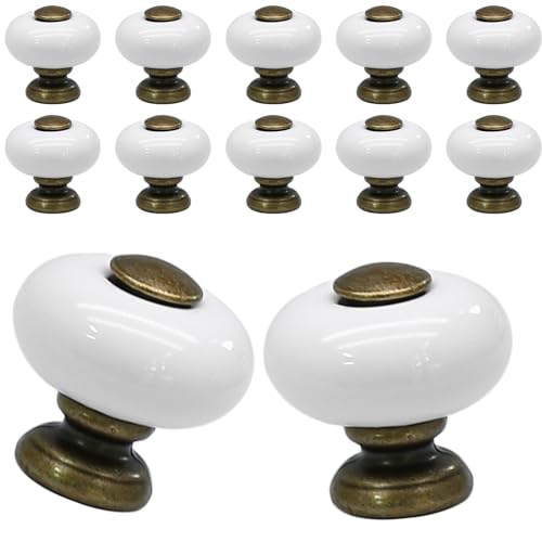 Suiwotin Schubladenknöpfe aus Keramik, Vintage-Kommodenknöpfe mit antiker Bronze-Spitze und Sockel, dekorative Ziehgriffe für Schrank, Schrank, 12 Stück (klein) von suiwotin