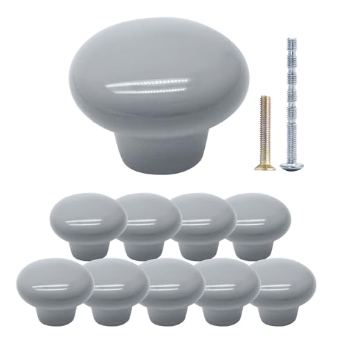 suiwotin 10 Stück hellgraue Keramikknäufe, runde Keramik-Schrankknäufe, Speisekammer-Schrankknäufe, dekorative Keramik-Schubladenknöpfe, Ziehgriffe für Schrank, Möbel, Türknäufe von suiwotin