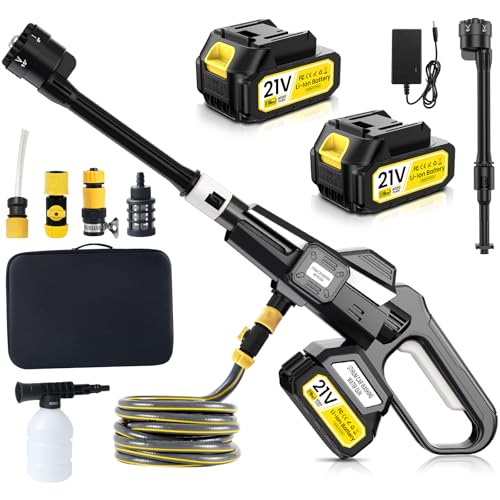 Akku Hochdruckreiniger, 45 Bar Hochdruckreiniger Pistole mit 6-in-1-Düse&LCD-Display,2x4000mAh-Akkus, AutoFlow-Tech, 5M Schlauch,Tragbarer Wassersparend Akku Druckreiniger für Autos, Terrasse, Hof von sukaudiz