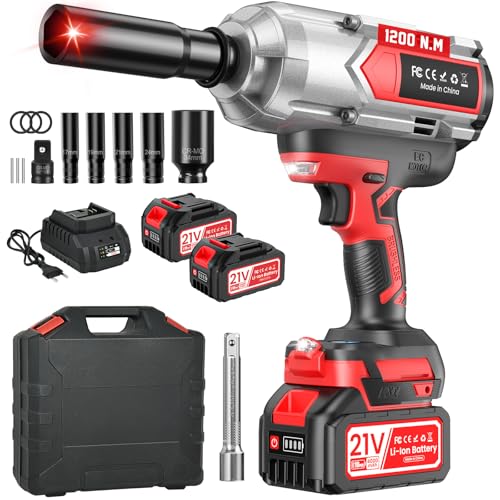 Akku Schlagschrauber 1200Nm,1/2 Zoll, 21V Bürstenloser Schlagschrauber mit 2x4000mAh Akkus,LED Licht, Schnellladegerät, 5 Schlagnüsse, Aufbewahrungsbox,für Radmuttern von Auto, Wohnmobil, LKW Akku Schlagschrauber 1200Nm,1/2 Zoll, 21V Bürstenloser Schlagschrauber mit 2x4000mAh Akkus,LED Licht, Schnellladegerät, 5 Schlagnüsse, Aufbewahrungsbox,für Radmuttern von Auto, Wohnmobil, LKW von sukaudiz