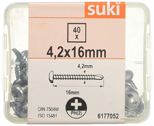suki 40 Stück Blechschraube Linsenkopf 4,2 x 16 mm verzinkt Bohrspitze DIN 7504M, 6177052 von Suki