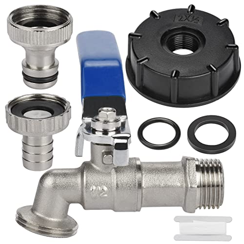 Kugelauslaufhahn Schlauchanschluss Adapter für IBC-Regenwassertanks - Hochwertiges Messing Zapfhahn für Regentonnen Wasserhahn（blau） von sukudon