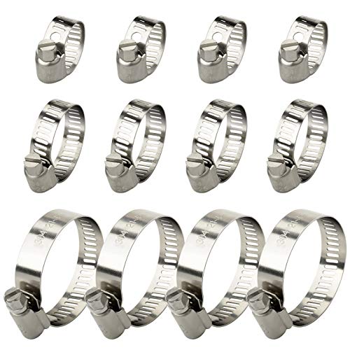 Schlauchschellen, verstellbar, Edelstahl, Schneckenantrieb, Rohre, Schlauchschellen, Clips, 12 Stück (10–16 mm, 16–25 mm, 21–44 mm) von sukudon
