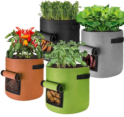 Sukudon Pflanzsack,4 Stück 40 L Stofftopf,10-Gallonen Stofftöpfe ,Vliesstoff Pflanztasche,Pflanzsäcke mit Griffe,Tomatentopf Grow Bag,Kartoffelharfe von sukudon