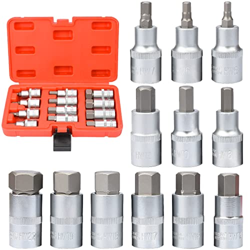 Sukudon Vielzahn Nuss Satz - 1/2 Schlagschrauber Nüsse Torx Bit Set - 12 Stück Torx Nuss Set - Inbus Nuss Satz Werkzeuge - Imbusschlüssel，Innensechskant Satz - 5–22 mm Steckschlüssel Nuts Set von sukudon