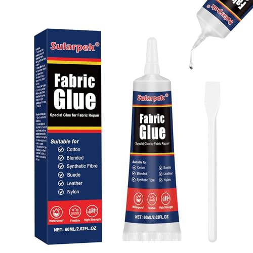 Sularpek Textilkleber, 60 ML Textilkleber Waschmaschinenfest, Klarer Textilkleber für Stoffe, Textilkleber Extra Stark für Alle Stoffe, Baumwolle, Denim, Flanell, Polyester von sularpek