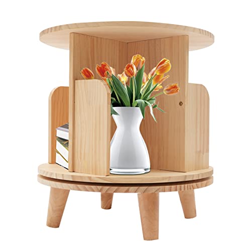 sulckcys 360 Grad Drehbares Bücherregal Holz Drehregal Holzregal Aktenregal, Mini Holz Beistelltisch 4 Fächer, Stapelbares Regal 1 lagiges Aktenregal für Kinder und Erwachsene von sulckcys