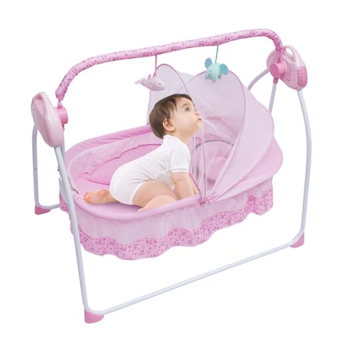 sulckcys Elektrisches Babybett, Babywiege Schaukel Musik Baby Schaukelstuhl, Intelligenter Bluetooth Schaukelwiege Mit Automatischer Schaukel Für Babys Zwischen 0 Und 18 Monaten, Rosa von sulckcys