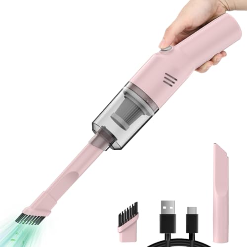 suloea Akku Handstaubsauger Kabellos – Mini Staubsauger Auto Stark (310g), USB-C Wiederaufladbar, Handsauger für Auto, Büro & Zuhause, Rosa von suloea