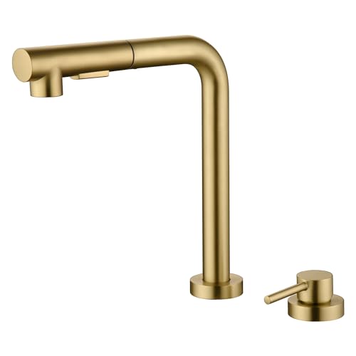 SUMERAIN Küchenspüle Wasserhahn mit herausziehbarem Sprüher und Seitengriff, 2-Loch-Spültischarmatur, gebürstetes Gold SUMERAIN Küchenspüle Wasserhahn mit herausziehbarem Sprüher und Seitengriff, 2-Loch-Spültischarmatur, gebürstetes Gold von sumerain