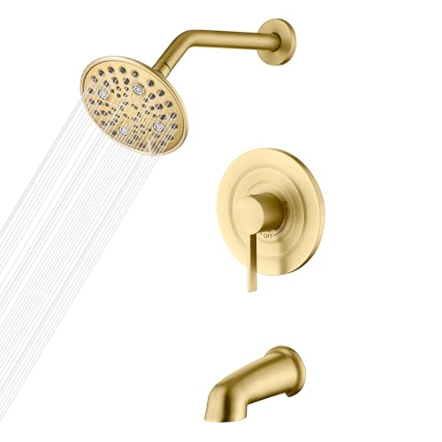 sumerain Modernes Duscharmatur-Set mit 6 Strahlarten, Wannenauslauf und Duschverkleidungsset mit Ventil, gebürstetes Gold-Finish sumerain Modernes Duscharmatur-Set mit 6 Strahlarten, Wannenauslauf und Duschverkleidungsset mit Ventil, gebürstetes Gold-Finish von sumerain