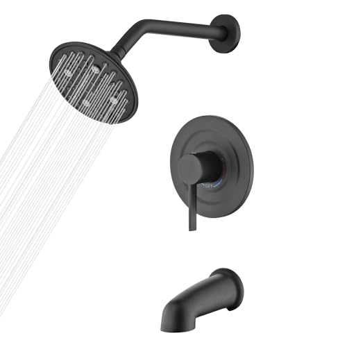 sumerain Modernes mattschwarzes Wannen- und Duscharmatur-Set mit 15,2 cm 6 Einstellungen, Regenduschkopf und Wannenauslauf, Ventil im Lieferumfang enthalten sumerain Modernes mattschwarzes Wannen- und Duscharmatur-Set mit 15,2 cm 6 Einstellungen, Regenduschkopf und Wannenauslauf, Ventil im Lieferumfang enthalten von sumerain