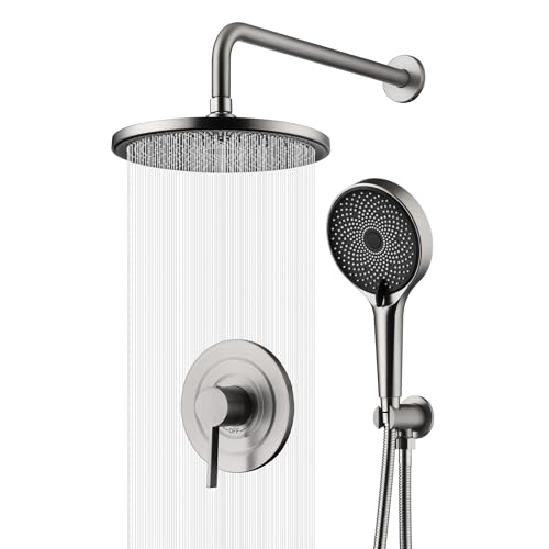 sumerain Verdeckte Duscharmatur-Sets mit 25,4 cm Regenduschkopf, gebürstetes Nickel, Duscharmaturen mit grobem Ventil und Verkleidungsset sumerain Verdeckte Duscharmatur-Sets mit 25,4 cm Regenduschkopf, gebürstetes Nickel, Duscharmaturen mit grobem Ventil und Verkleidungsset von sumerain