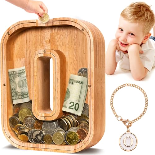 Summidate Spardose für Kinder Junge, Personalisiert Holz Großes Sparschwein, Unzerbrechliches Buchstabe A-Z Sparbüchse für Kinder Mädchen, Erwachsene, Geschenk&Dekoration von summidate