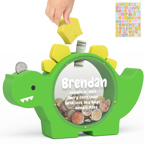 Summidate Dinosaurier Holz Spardose Personalisierte Spardose mit Namen für Kinder und Kinder Münze Bank Grün Dinosaurier Holz Unzerbrechlich Spardose Kreativ Spardose Geld Spardose Geschenk von summidate
