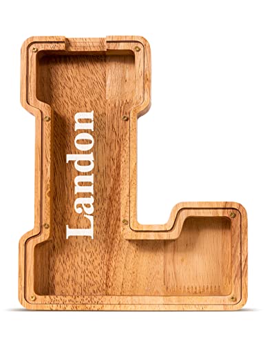 Summidate Spardose für Kinder Junge, Personalisiert Holz Großes Sparschwein, Unzerbrechliches Buchstabe A-Z Sparbüchse für Kinder Mädchen, Erwachsene, Geschenk&Dekoration von summidate