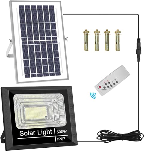 sunSign Solarleuchten Außenstrahler, 294 LED Superhelle Solarleuchten IP67 Wasserdicht mit Fernbedienung, 5 Modi Dimmbar 6500K Außenstrahler mit 5M Kabel für Garten, Lagerhaus, Garage (Medium) von sunSign