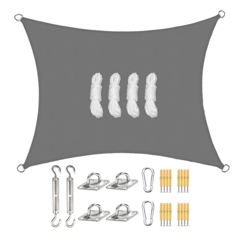 Sunal Sonnensegel Quadratisch 3x3m mit Befestigung Set,PES Polyester Wasserdicht,inkl Befestigungsseile,Für Sonnenschutz auf Balkonen,Gärten und Terrassen,Grau von sunal