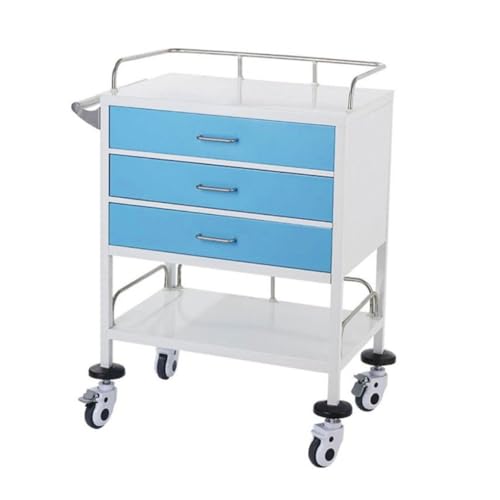 Labor-Rollwagen, Rollwagen aus Edelstahl mit 3-lagiger Schublade, medizinischer Pflegewagen, Zahnmedizinischer Mehrzweckwagen für Klinik, Labor, Krankenhaus, Salon(Blue) von sunbiaouk