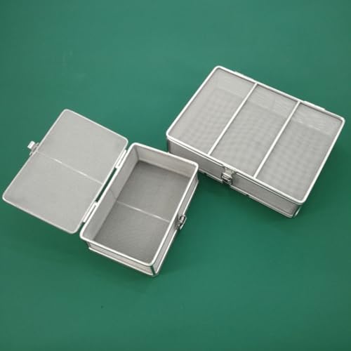 Medizinischer 304-Edelstahl-Netzkorb, Sterilisationskörbe für Instrumentenablagen mit Deckel, Koffer zum Reinigen und Waschen chirurgischer Instrumente, für Krankenhäuser(15 * 10 * 5cm) von sunbiaouk