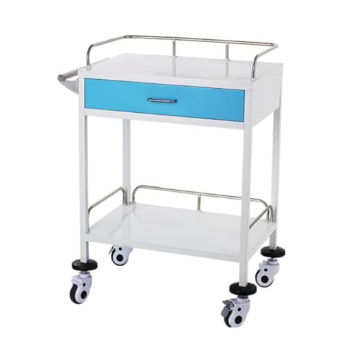 Rollwagen aus Edelstahl, medizinischer/zahnmedizinischer Laborwagen mit Lenkrollen, Schublade mit 48 Fächern, erhöhtem Geländer, für Schönheitssalon, Krankenhaus, Klinik, Zuhause(Blue,1st Floor) von sunbiaouk
