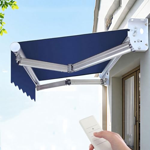 sunbiaouk Elektrische einziehbare Terrassenmarkise, Sonnenschutz für Fenster und Türen im Freien, mit Fernbedienung, für Deck, Hinterhof, Balkon(Blue) von sunbiaouk