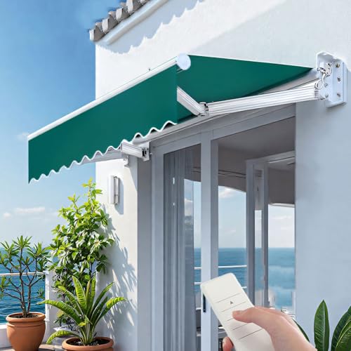sunbiaouk Elektrische einziehbare Terrassenmarkise, Sonnenschutz für Fenster und Türen im Freien, mit Fernbedienung, für Deck, Hinterhof, Balkon(Green) von sunbiaouk