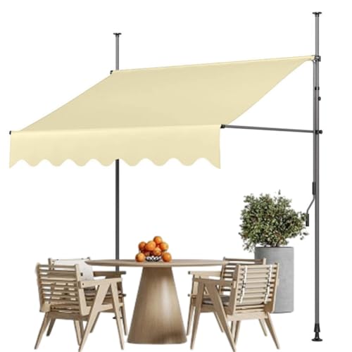 sunbiaouk Gartenschutzdach mit Handkurbel, manuell einziehbare Markise, verstellbare Balkonmarkise, Fenstermarkise für Hinterhof, Garten, Balkon(Beige,6.6ftx3.9ft) von sunbiaouk