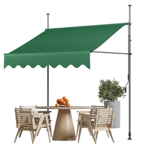 sunbiaouk Gartenschutzdach mit Handkurbel, manuell einziehbare Markise, verstellbare Balkonmarkise, Fenstermarkise für Hinterhof, Garten, Balkon(Green,6.6ftx3.9ft) von sunbiaouk