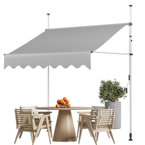 sunbiaouk Gartenschutzdach mit Handkurbel, manuell einziehbare Markise, verstellbare Balkonmarkise, Fenstermarkise für Hinterhof, Garten, Balkon(Light Gray,9.8ftx3.9ft) von sunbiaouk