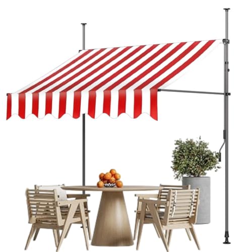 sunbiaouk Gartenschutzdach mit Handkurbel, manuell einziehbare Markise, verstellbare Balkonmarkise, Fenstermarkise für Hinterhof, Garten, Balkon(Red/White,13.1ftx3.9ft) von sunbiaouk