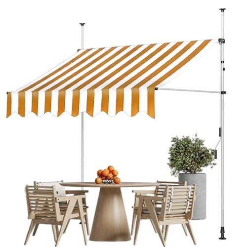 sunbiaouk Gartenschutzdach mit Handkurbel, manuell einziehbare Markise, verstellbare Balkonmarkise, Fenstermarkise für Hinterhof, Garten, Balkon(Yellow/White,9.8ftx3.9ft) von sunbiaouk