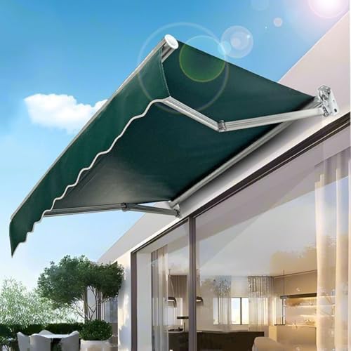 sunbiaouk Manuell einziehbare Markise, Sonnenschutz mit verstellbarem Baldachin, Aluminiumrahmen, mit manueller Kurbel, für Fenster, Türen, Deck(Green,2.5X1.5M) von sunbiaouk